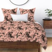 Orchid flowers in blush with optical illusion effect and sparkling stars in magical forest on black Large scale