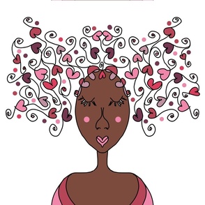(FQ) Woman's Face with Hearts for Hair Illustration (Fat Quarter) 