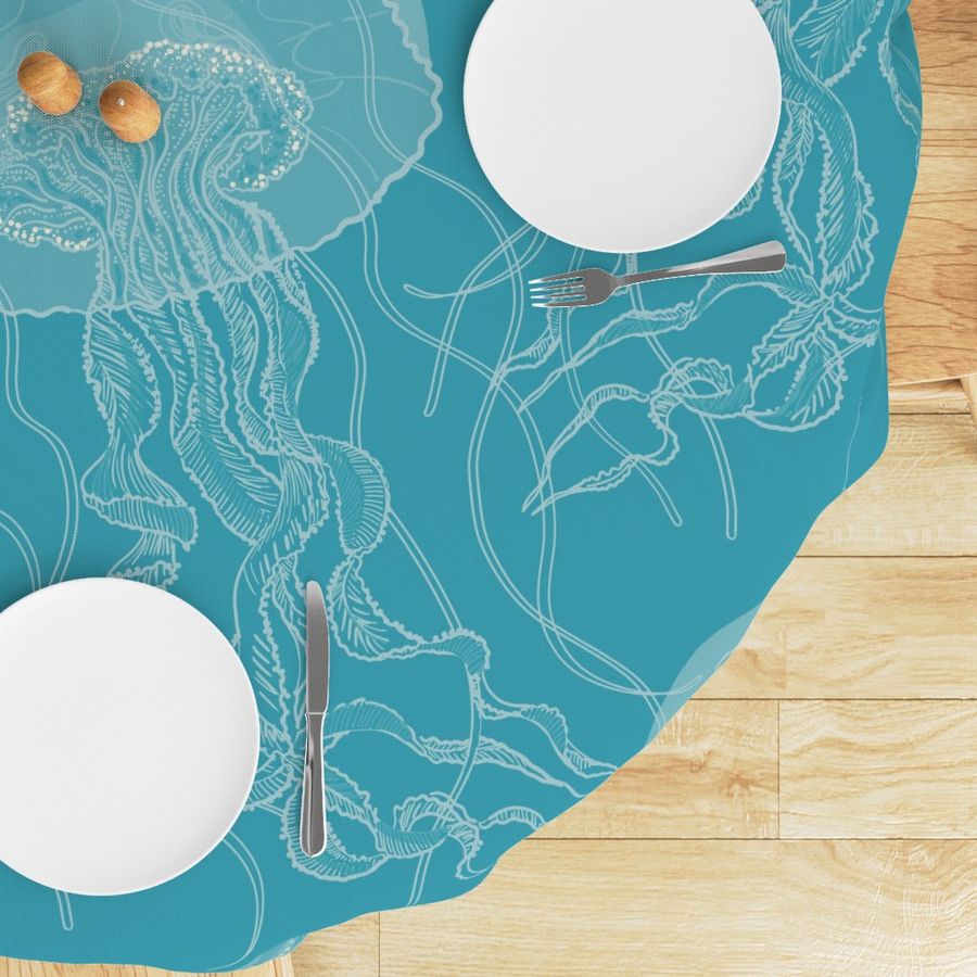 large cozy jelly fish pastel bluegreen