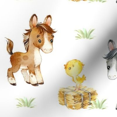 Watercolor Farm Animals Horse Nursery