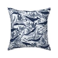 Large // Humpback Whales in watercolor navy