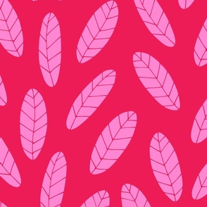 Mod Leaf Scattered Ditsy Leaves in Retro Fuchsia and Pastel Pink - LARGE Scale - UnBlink Studio by Jackie Tahara