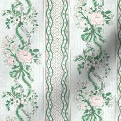 Pink green floral stripe