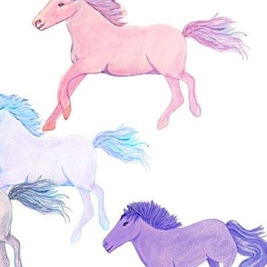 Pastel Ponies  // Exmoor ponies dashing through snow in pastel pink, blue and lilac