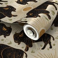 Bison - large - black, gold, and moss on cream