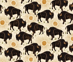 Bison - large - black, gold, and moss on cream