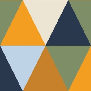 Pyramid puzzle - mocha, sage, mustard, fog and navy - small scale - Petal Solid Coordinate