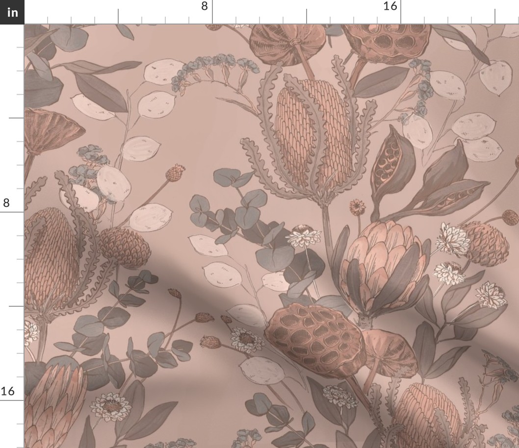 Dried flowers botanical illustration - large scale - soft blush