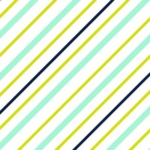 Chartreuse, Midnight Blue and Mint Diagonal Stripe on White