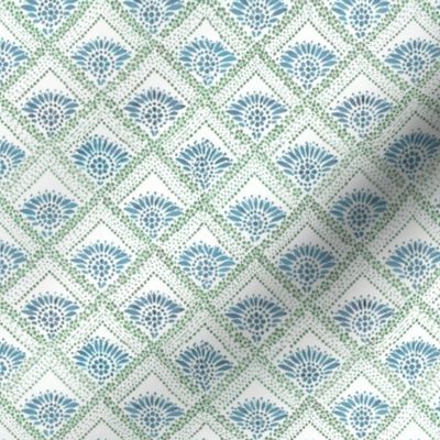 Blue green fans block print