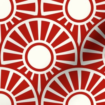 Japanese Art Deco circles suns poppy red Wallpaper