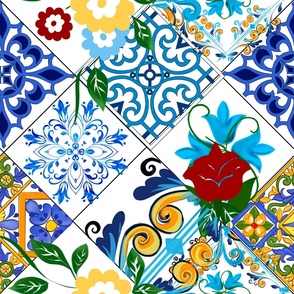 Summer ,Sicilian tiles ,azulejo,majolica,lemons ,Mediterranean 