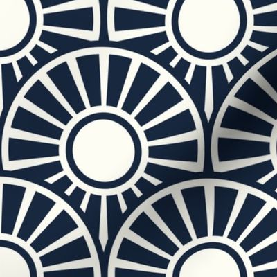 Japanese Art Deco circles suns navy blue Wallpaper