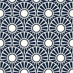 Japanese Art Deco circles suns navy blue Wallpaper