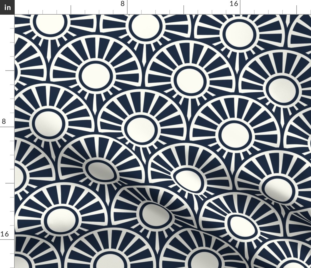 Japanese Art Deco circles suns navy blue Wallpaper