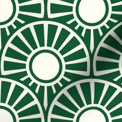 Japanese Art Deco circles suns emerald green