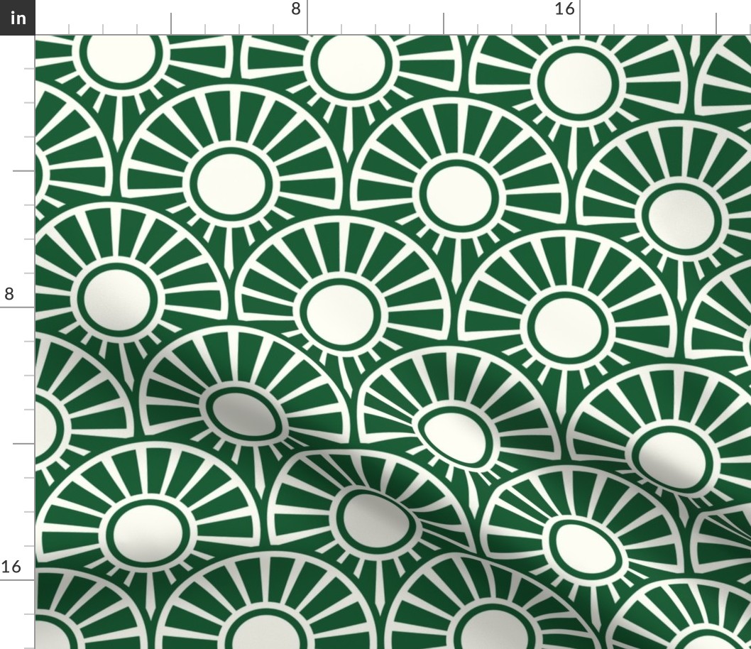 Japanese Art Deco circles suns emerald green