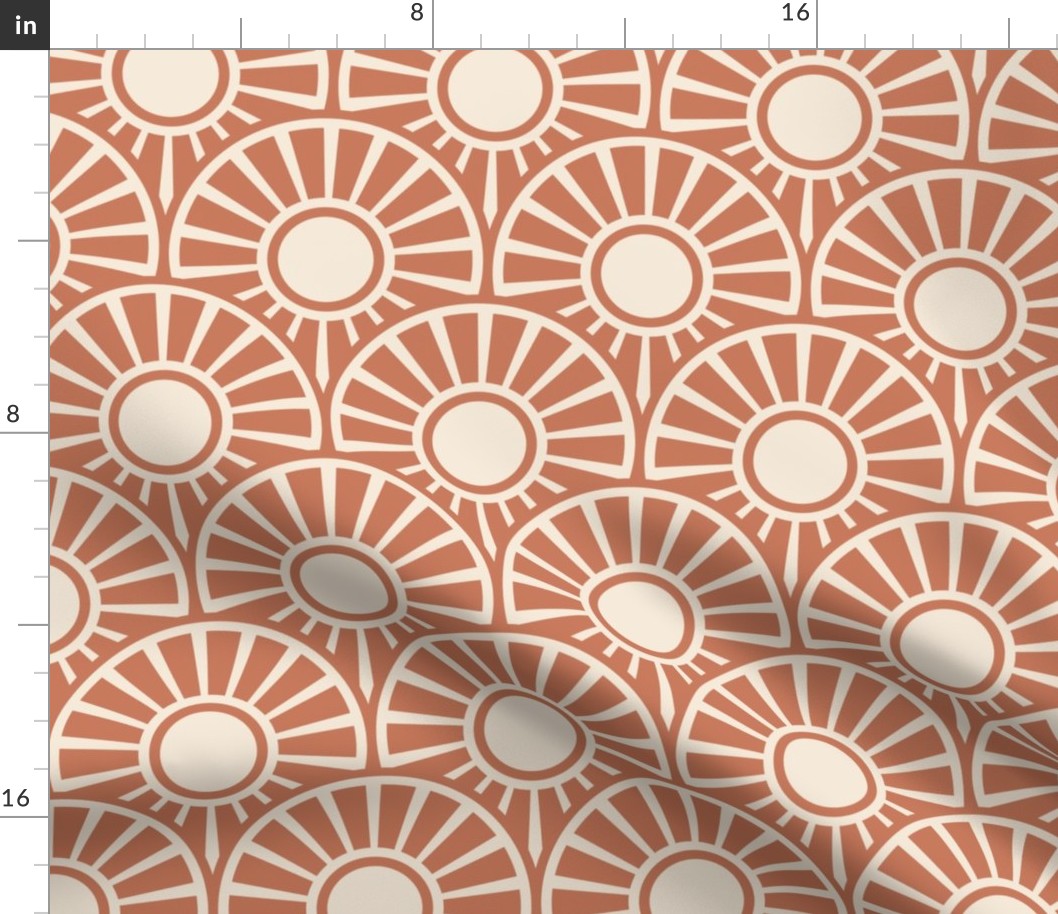 Japanese Art Deco circles suns terracotta