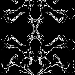 Inkblot Black Capped Chickadees (Mirrored) - White on Black