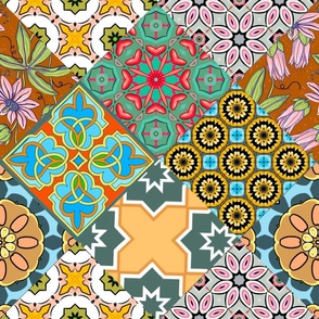Patchwork,mosaic,flowers,azulejo,quilt,Portuguese style art