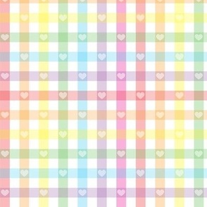 Rainbow Pastel Gingham with hearts Small (1/2")