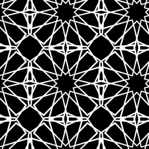 White Islamic Geometric Pattern Stars on Black Background