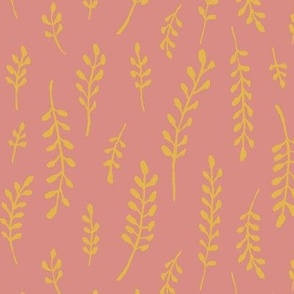Couch Grass - Floral Doodles I M size I 12" I Yellow on Pink I by House of Haricot