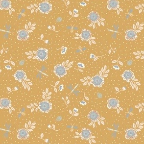 Playful Fantasy Florals with Insects | Cream on Ochre | 6