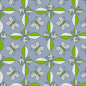 Leaf design with butterflies green grey