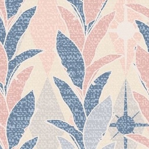 Palm leaves in pink and moody blue on cream Large scale