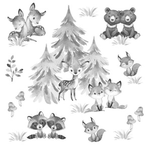 Gray Watercolor Woodland Animals Nursery