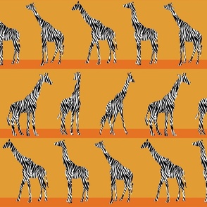 Zebra giraffes on orange stripes medium