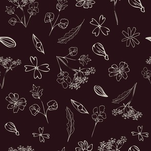 Floral line drawing black