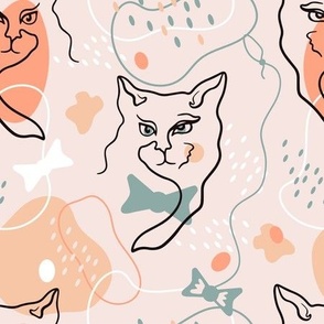 Line art cute cats with bows     