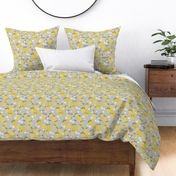 Citrus garden summer blossom lemons and oranges fruit design  gray lime green 