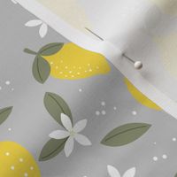 Citrus garden summer blossom lemons and oranges fruit design  gray lime green 