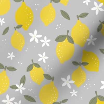 Citrus garden summer blossom lemons and oranges fruit design  gray lime green 