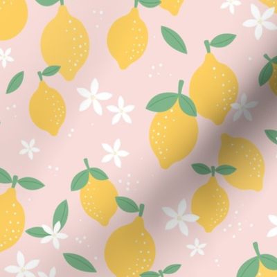 Citrus garden summer blossom lemons and oranges fruit design blush pink green yellow