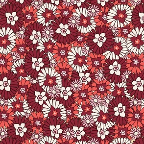 Retro Daisies Red and Pink