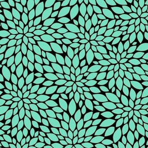 Dahlia Blossom Pattern - Aqua Mint and Black