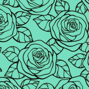 Rose Cutout Pattern - Aqua Mint and Black
