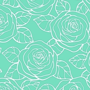 Rose Cutout Pattern - Aqua Mint and White