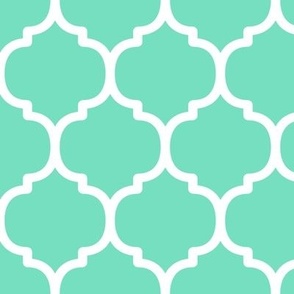 Large Moroccan Tile Pattern - Aqua Mint and White