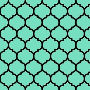 Moroccan Tile Pattern - Aqua Mint and Black