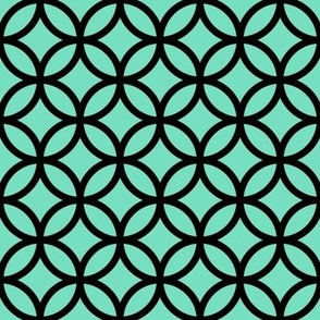 Interlocked Circle Pattern - Aqua Mint and Black