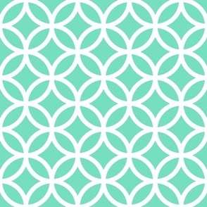 Interlocked Circle Pattern - Aqua Mint and White