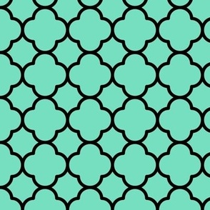 Quatrefoil Pattern - Aqua Mint and Black