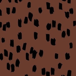 Messy dashes fun brush strokes minimalist design retro confetti black on rust hazelnut brown 