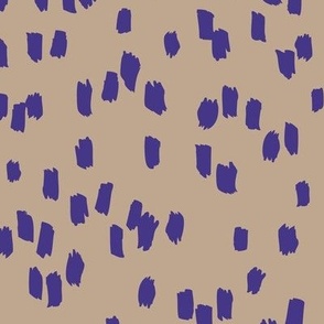 Messy dashes fun brush strokes minimalist design retro confetti deep purple on beige latte