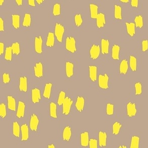 Messy dashes fun brush strokes minimalist design retro confetti bright yellow on beige 